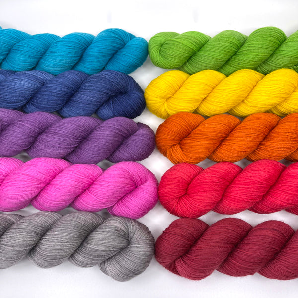 a bright rainbow of yarn