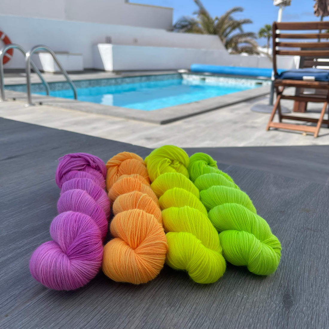 yarn sitting by the pool