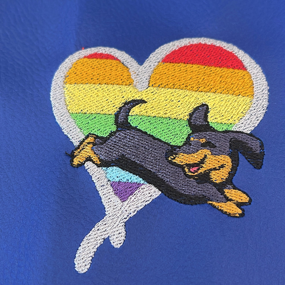 embroidered sausage dog and heart